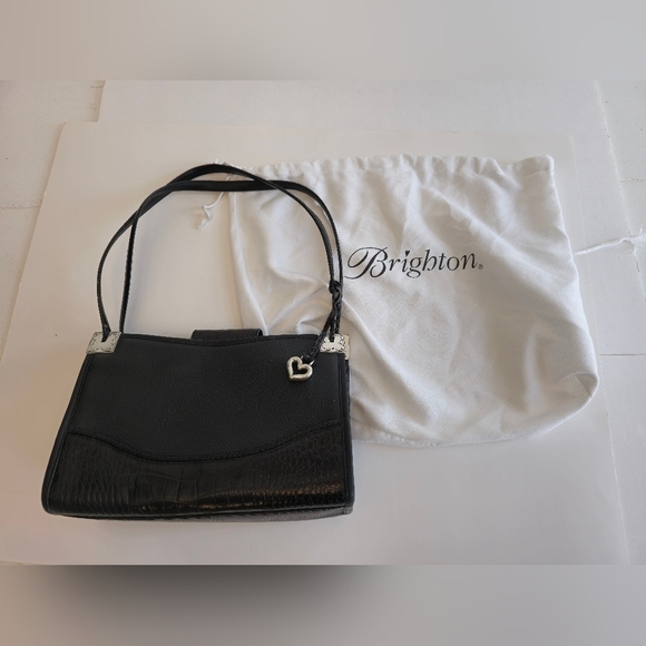 Brighton Handbags - Brighton Vintage Handbag Shoulder Bag Black Brown Croc Leather